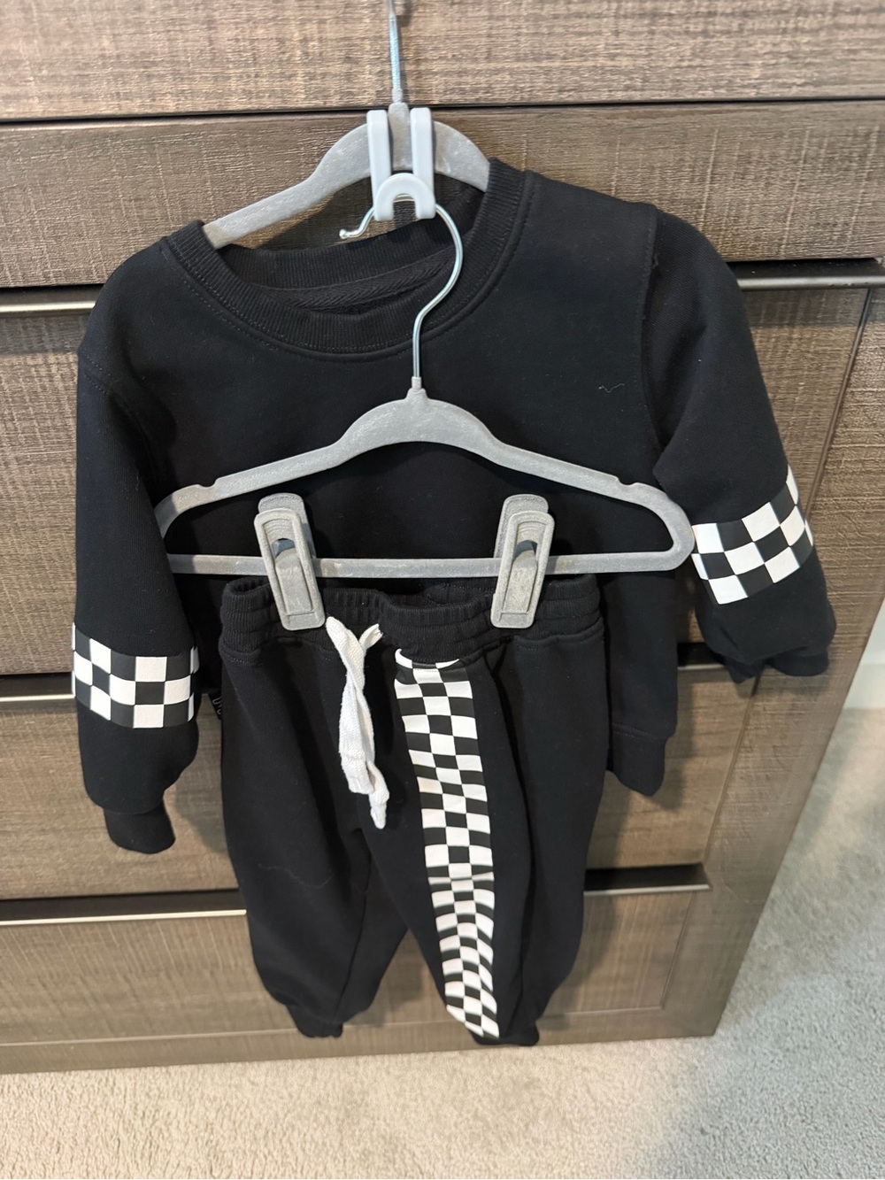 Kids Black Checkered Matching Set - Sweatshirt & Joggers